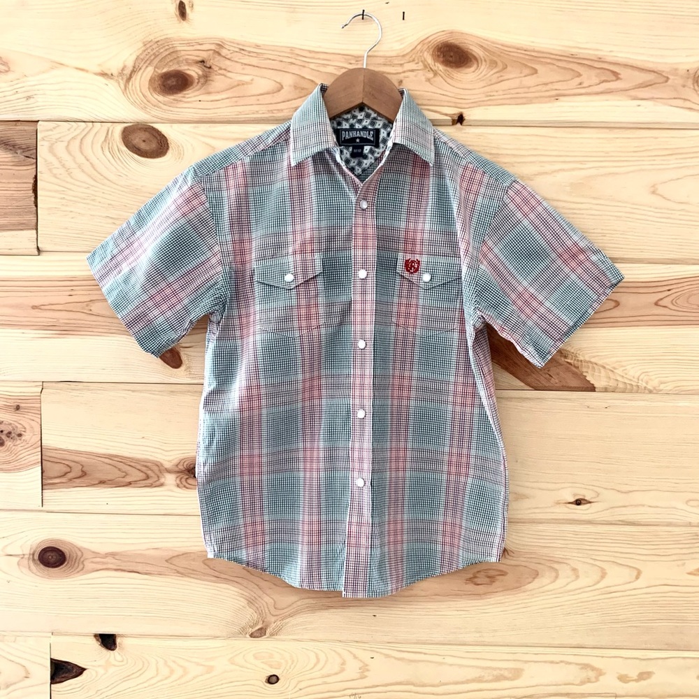 Panhandle slim boys western pearl snap shirt M 10 Mint